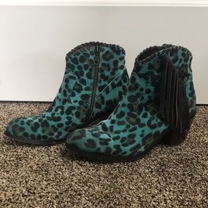 Turquoise Fringe L and B booties